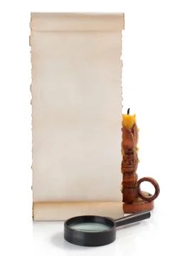 Parchment scroll isolated on white Fotos de archivo