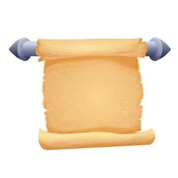 Parchment scroll on stick in cartoon style isolated on white background. Game Illustrazione stock