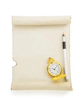 Parchment scroll on white 스톡 사진