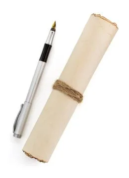 Parchment scroll on white Stock Photos