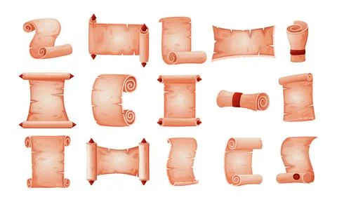 Parchment scrolls. Old medieval paper roll document. Vector isolated antique Illustrazione stock
