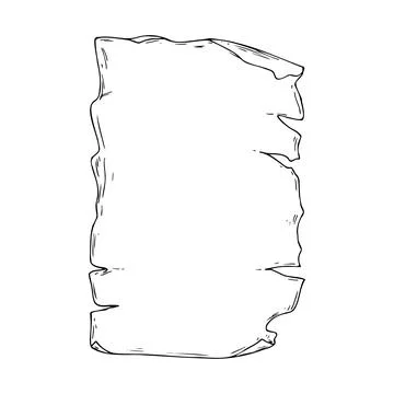 Parchment sheet of paper with old torn and curled edges. Line art is a simple Illustration