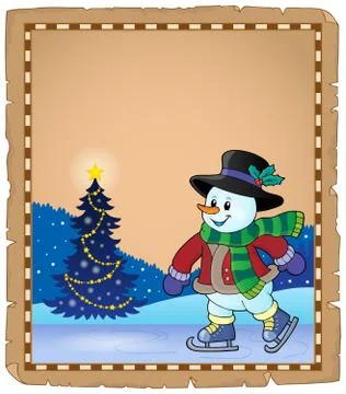 Parchment with skating snowman 库存插图