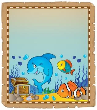 Parchment with underwater theme - eps10 vector illustration. 库存插图