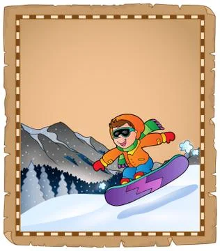 Parchment with winter sport theme - illustration. Stock Illustration