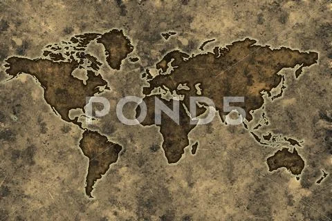 Parchment world map Stock Illustration ~ Graphic #37946056
