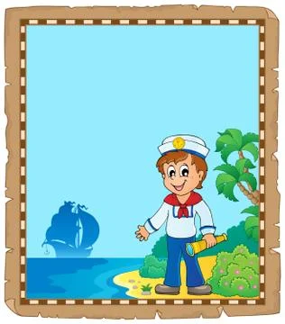 Parchment with young sailor Stock Illustration