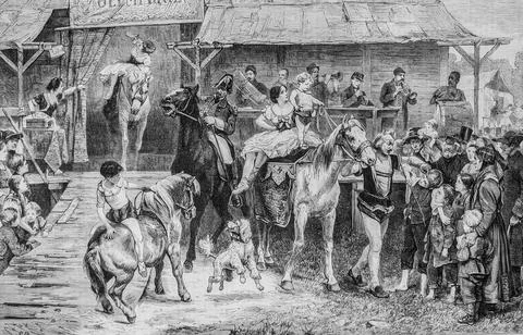 The parde in front of the circus, the illustrious universe, editor michel lev Stock Illustration