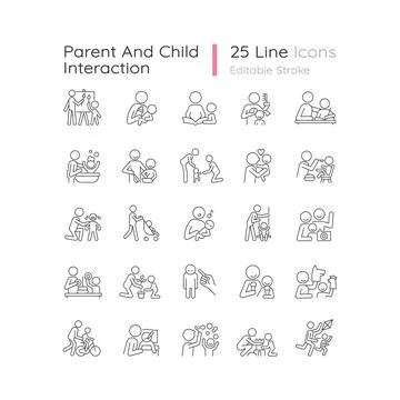 Parent and child interaction linear icons set Stock Illustration