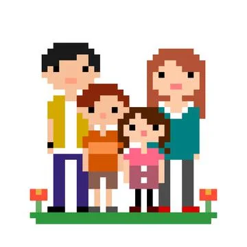 Parent and child pixels for a cross stitch or t-shirt pattern. vector illustr Stock Illustration