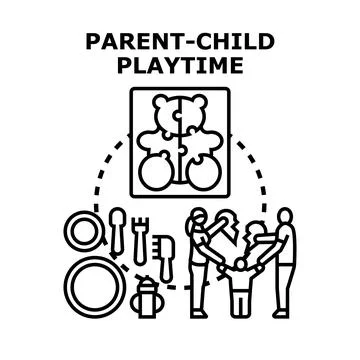 Parent and child playing jigsaw puzzle together Stock Illustration