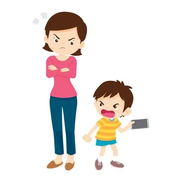 Parent angry to kid addicted phone Stock Illustration