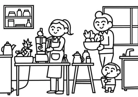 Parent doing smoothie for kid Stock Illustration
