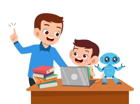 Parent help teach kid illustration Stock-Illustration