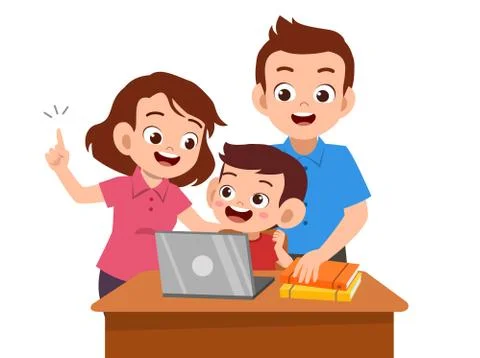 Parent help teach kid illustration Stock-Illustration