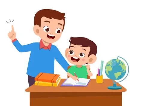 Parent help teach kid illustration Stock Illustration