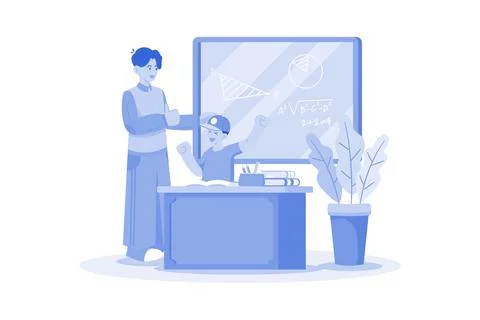 Parent helps child with math homework. Stock Illustration