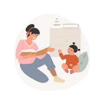 Parent read book to a child abstract concept vector illustration. Stock Illustration