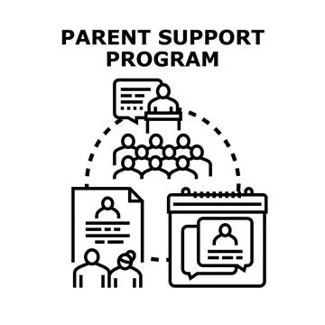 Parent support program offering educational meetings and resources Stock Illustration