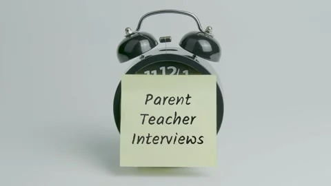 Parent Teacher Interviews Text or Word on Yellow Note Paper Sticking Clock Stock Footage 299282156