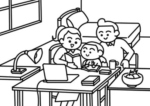 Parent teaching homework for kid Stock Illustration