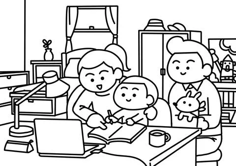 Parent teaching homework for their son. Stock Illustration
