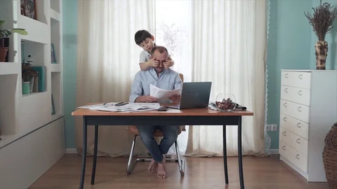 Parent working from home. Remote work. Family on self-isolation. SLOW MOTION Stock Footage