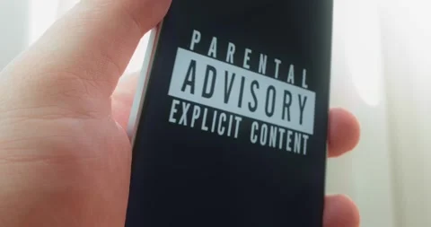Parental advisory, explicit content warning label, presentation Stock Footage 313443002