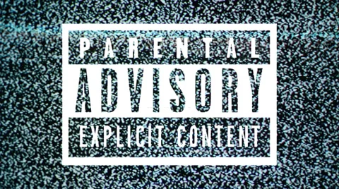 Parental advisory label - explicit content label on TV noise background. Stock Footage