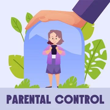 Parental control of children access to Internet, flat vector illustration. Stock Illustration
