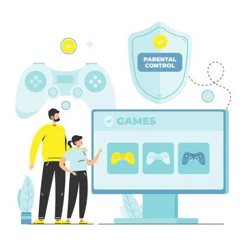 Parental control for kids gaming, vector illustration. Stock Illustration