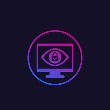 Parental control, vector icon with eye and lock on screen of computer Illustrazione stock