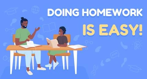 Parental homework involvement flat vector banner template Stock Illustration