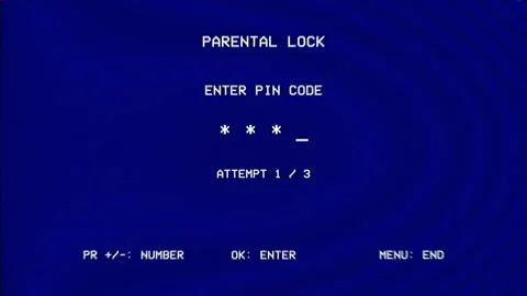 Parental lock screen prompts PIN code entry with attempt counter showing Stock-Footage 345544556