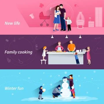 Parenthood 3 flat horizontal banners set Stock Illustration