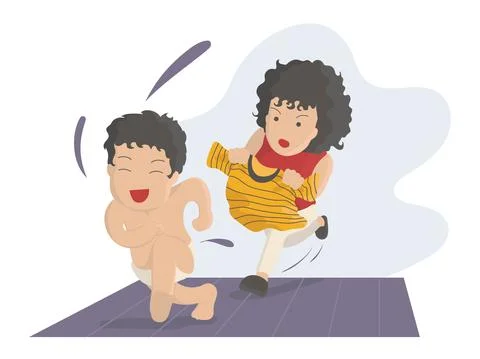 Parenting Disaster, flat design character, family event Illustrazione stock