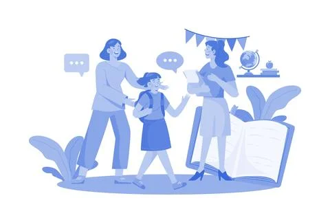 Parents bring students to class Stock Illustration
