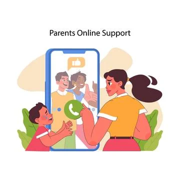 Parents online support concept. Flat vector illustration Illustrazione stock