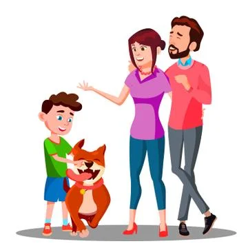 Parents Present A Dog To A Child Vector. Isolated Illustration Stock Illustration