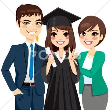 Parents Proud Of Daughter Graduation Stock Illustration