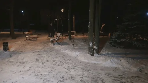 Parents rolls the daughter on sled in winter park in slowmotion Stock Footage