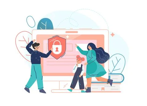 Parents use parental control software for access restrict for children Stock-Illustration