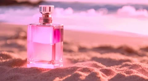 Parfume bottle on the beach. Stock Footage 255384845
