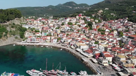Parga harbor. Drone-shot Stock Footage 141363058