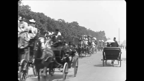 PARIS - 1900 - Carriages are driven down the Champs-Elysees in Paris, France. Video stock 277282365