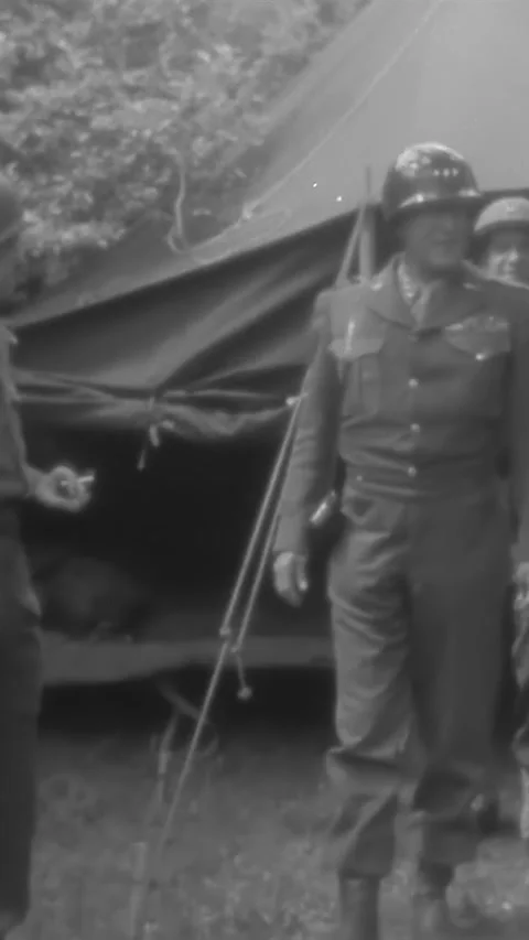PARIS - 1944 - General Patton meets with soldiers stationed in the French Stock-Footage 342662108