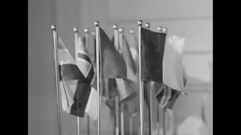 PARIS - 1951 - Flags representing 12 nations of Nato. Stock Footage 254073697