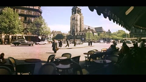 PARIS - 1955 - View from a sidewalk cafe in Paris. Stock Footage 337882495