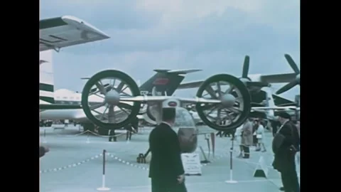 PARIS - 1967 - Aircrafts displayed at the Paris Air Show include a Mini Guppy, a Video stock 341993553