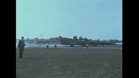 PARIS - 1967 - US Navy Blue Angels take off for an aerobatics demonstration at 스톡 동영상 341993603